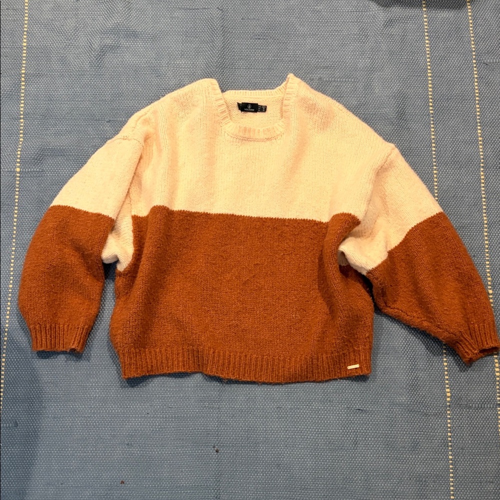 Volcom Colorblock Sweater in Light Peach/Pink and Brown